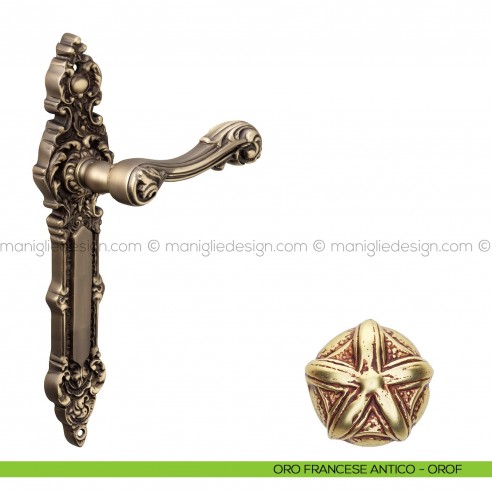Maniglia per porta con placca Isana Poggi Mariani oro francese antico - OROF cieca