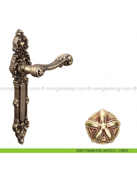 Maniglia per porta con placca Isana Poggi Mariani oro francese antico - OROF cieca