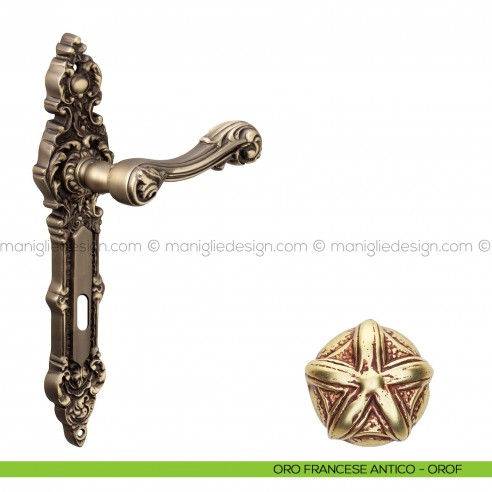 Maniglia per porta con placca Isana Poggi Mariani oro francese antico - OROF foro patent