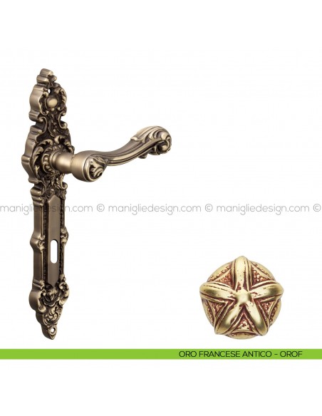 Maniglia per porta con placca Isana Poggi Mariani oro francese antico - OROF foro patent