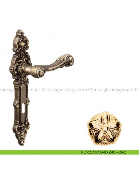 Maniglia per porta con placca Isana Poggi Mariani placcato oro 24K - ORO foro patent