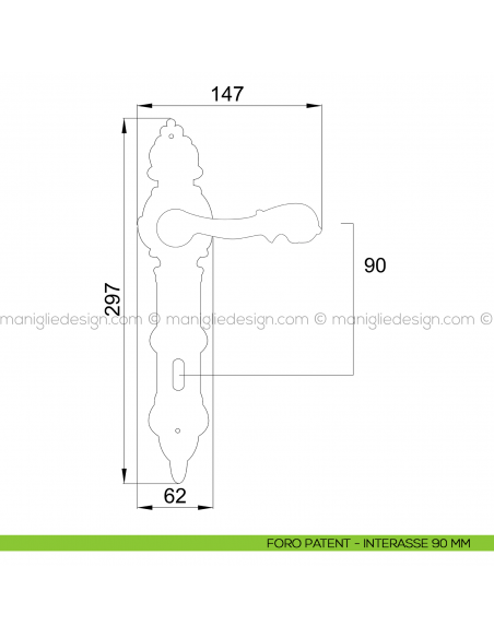 Maniglia per porta con placca Isana Poggi Mariani foro patent interasse 90 mm