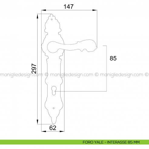 Maniglia per porta con placca Isana Poggi Mariani foro yale interasse 85 mm