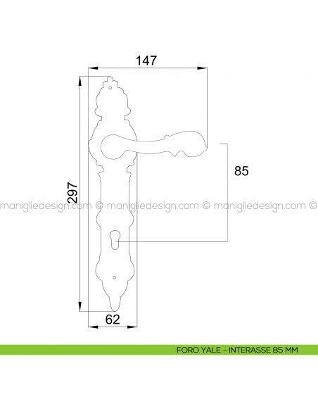 Maniglia per porta con placca Isana Poggi Mariani foro yale interasse 85 mm