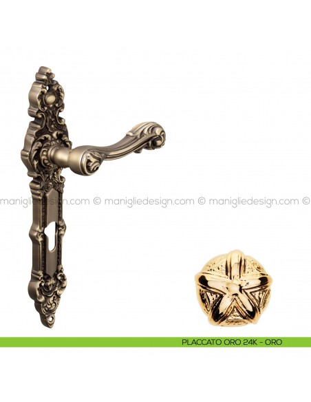 Maniglia per porta con placca Isana Poggi Mariani placcato oro 24K - ORO foro yale
