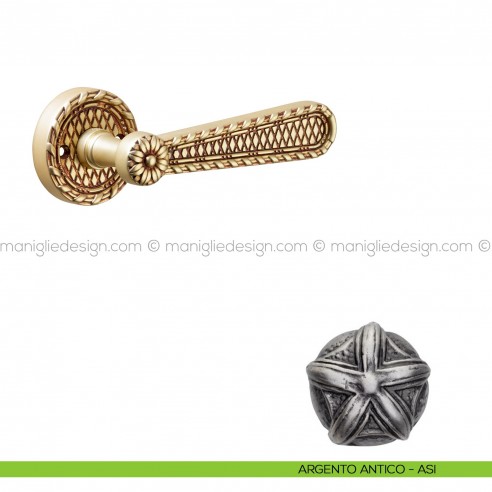 Maniglia per porta Jordan Poggi Mariani con rosetta tonda argento antico - ASI