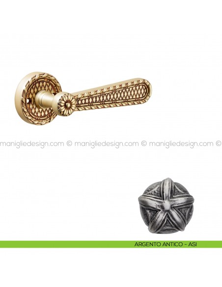 Maniglia per porta Jordan Poggi Mariani con rosetta tonda argento antico - ASI