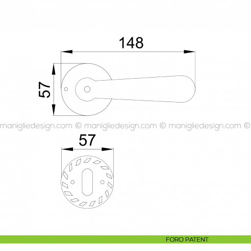 Maniglia per porta Jordan Poggi Mariani con rosetta tonda foro patent