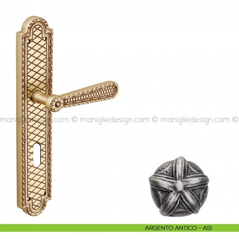 Maniglia per porta con placca Jordan Poggi Mariani argento antico - ASI foro patent