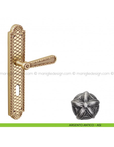 Maniglia per porta con placca Jordan Poggi Mariani argento antico - ASI foro patent