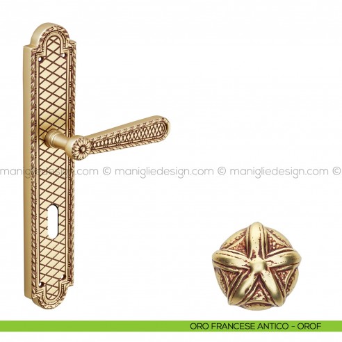 Maniglia per porta con placca Jordan Poggi Mariani oro francese antico - OROF foro patent