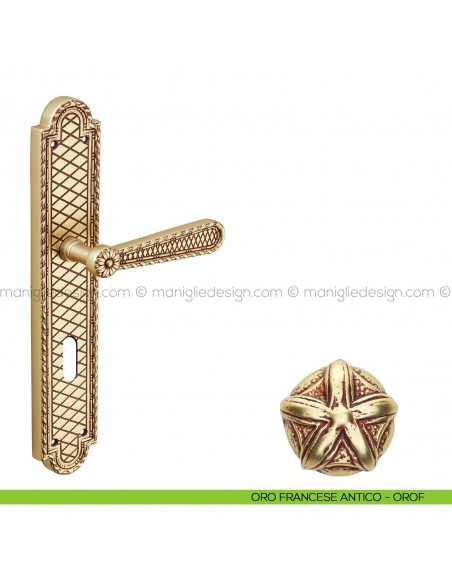 Maniglia per porta con placca Jordan Poggi Mariani oro francese antico - OROF foro patent