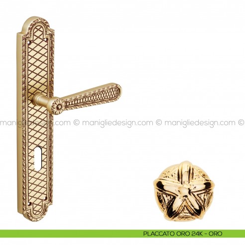 Maniglia per porta con placca Jordan Poggi Mariani placcato oro 24K - ORO foro patent