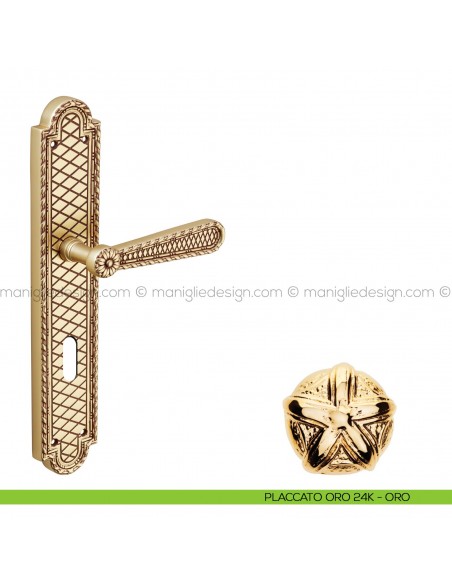 Maniglia per porta con placca Jordan Poggi Mariani placcato oro 24K - ORO foro patent