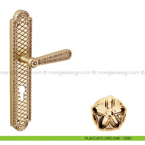 Maniglia per porta con placca Jordan Poggi Mariani placcato oro 24K - ORO foro yale