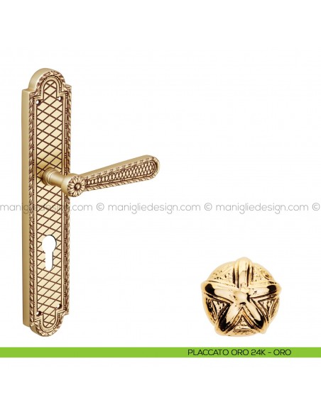 Maniglia per porta con placca Jordan Poggi Mariani placcato oro 24K - ORO foro yale