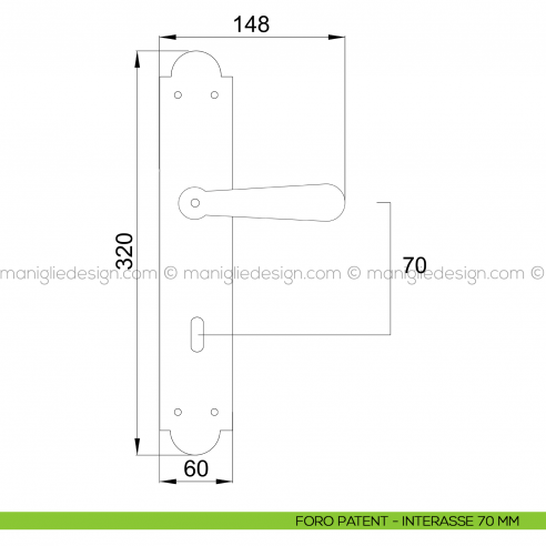 Maniglia per porta con placca Jordan Poggi Mariani foro patent interasse 70 mm