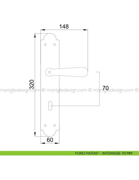 Maniglia per porta con placca Jordan Poggi Mariani foro patent interasse 70 mm