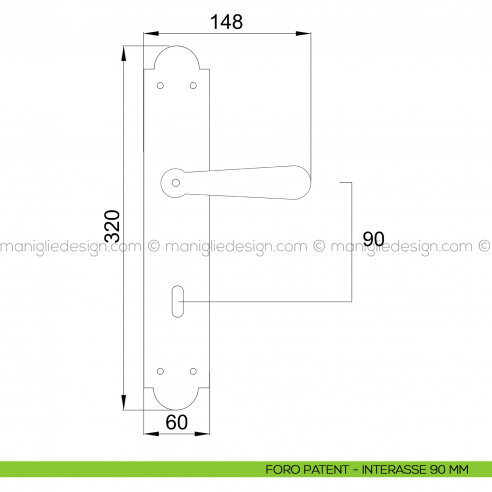 Maniglia per porta con placca Jordan Poggi Mariani foro patent interasse 90 mm