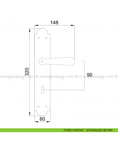 Maniglia per porta con placca Jordan Poggi Mariani foro patent interasse 90 mm