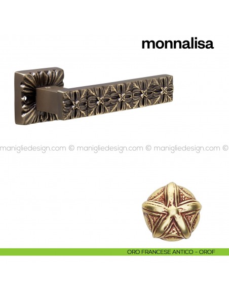 Maniglia per porta Monnalisa Poggi Mariani con rosetta quadrata oro francese antico - OROF