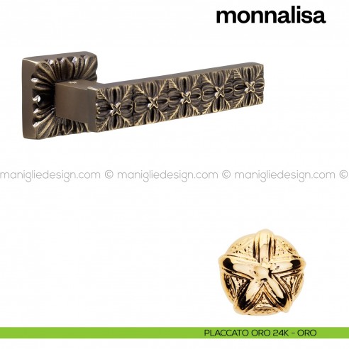 Maniglia per porta Monnalisa Poggi Mariani con rosetta quadrata placcato oro 24K - ORO