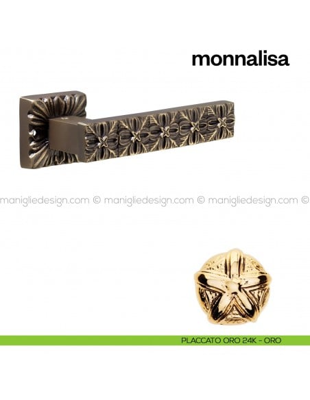 Maniglia per porta Monnalisa Poggi Mariani con rosetta quadrata placcato oro 24K - ORO
