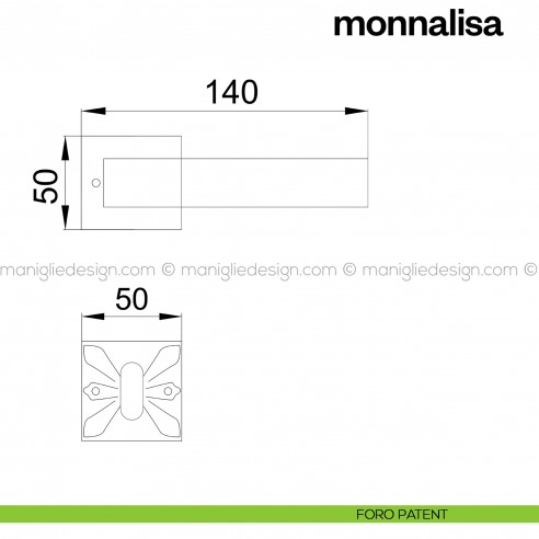 Maniglia per porta Monnalisa Poggi Mariani con rosetta quadrata foro patent