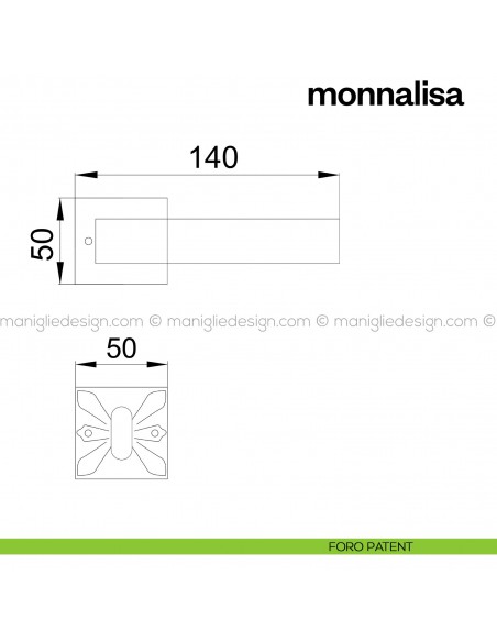 Maniglia per porta Monnalisa Poggi Mariani con rosetta quadrata foro patent