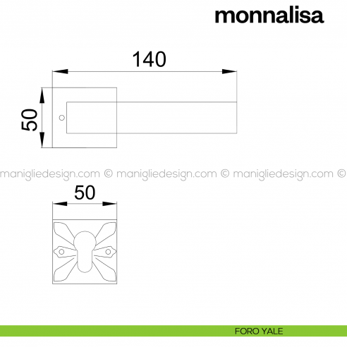 Maniglia per porta Monnalisa Poggi Mariani con rosetta quadrata foro yale