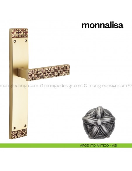 Maniglia per porta con placca Monnalisa Poggi Mariani argento antico - ASI cieca