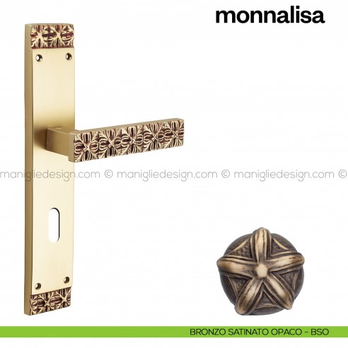 Maniglia per porta con placca Monnalisa Poggi Mariani bronzo satinato opaco - BSO foro patent