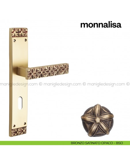Maniglia per porta con placca Monnalisa Poggi Mariani bronzo satinato opaco - BSO foro patent