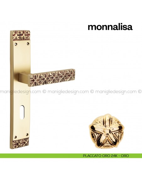 Maniglia per porta con placca Monnalisa Poggi Mariani placcato oro 24K - ORO foro patent