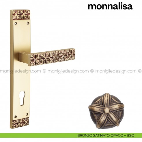 Maniglia per porta con placca Monnalisa Poggi Mariani bronzo satinato opaco - BSO foro yale