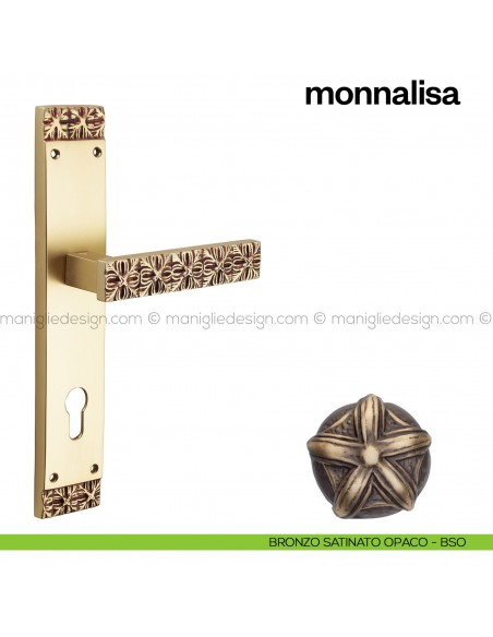 Maniglia per porta con placca Monnalisa Poggi Mariani bronzo satinato opaco - BSO foro yale