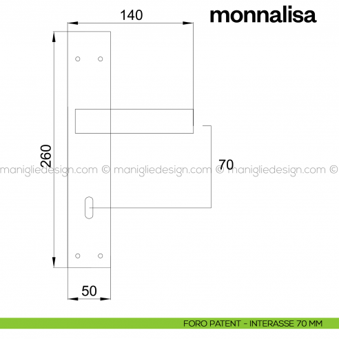 Maniglia per porta con placca Monnalisa Poggi Mariani foro patent 70 mm