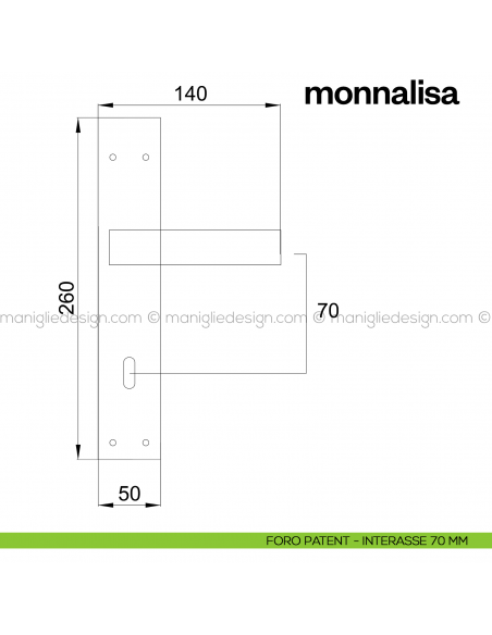 Maniglia per porta con placca Monnalisa Poggi Mariani foro patent 70 mm