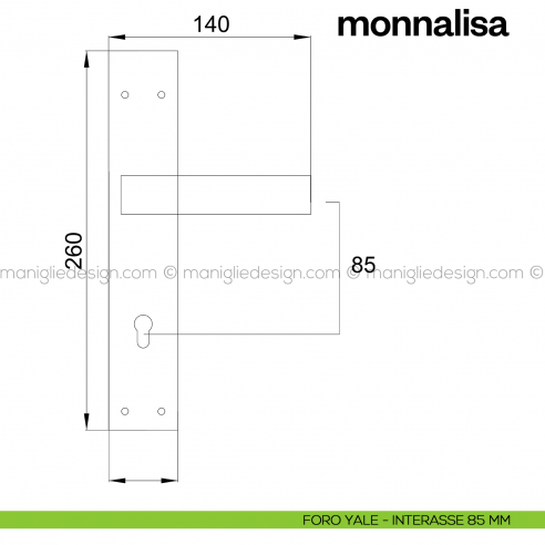 Maniglia per porta con placca Monnalisa Poggi Mariani foro yale 85 mm