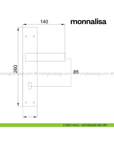 Maniglia per porta con placca Monnalisa Poggi Mariani foro yale 85 mm