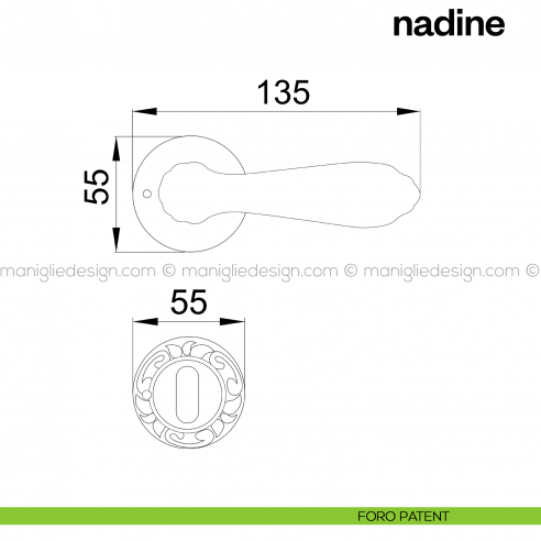 Maniglia per porta Nadine Poggi Mariani con rosetta tonda foro patent