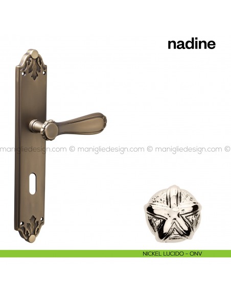 Maniglia per porta con placca Nadine Poggi Mariani Nickel lucido - ONV foro patent