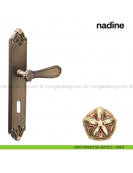 Maniglia per porta con placca Nadine Poggi Mariani Oro francese antico - OROF foro patent