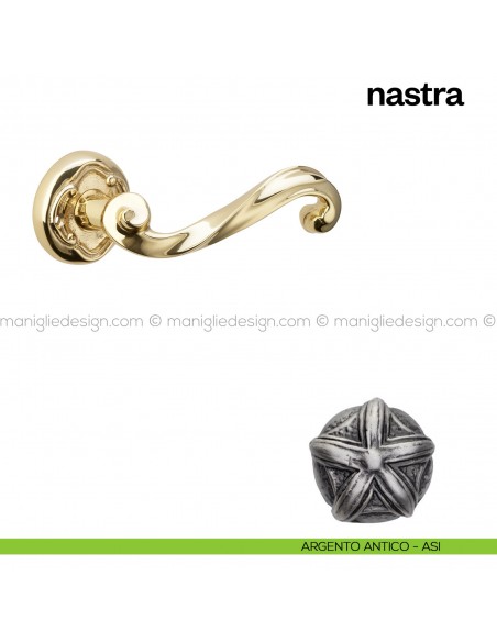 Maniglia per porta Nastra Poggi Mariani con rosetta tonda Argento antico - ASI