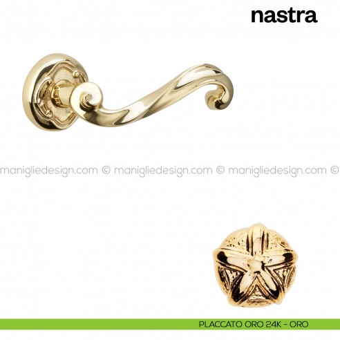 Maniglia per porta Nastra Poggi Mariani con rosetta tonda Placcato oro 24K - ORO