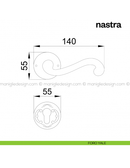 Maniglia per porta Nastra Poggi Mariani con rosetta tonda foro yale