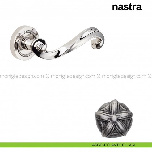 Maniglia per porta Nastra Poggi Mariani con rosetta semplice tonda Argento antico - ASI