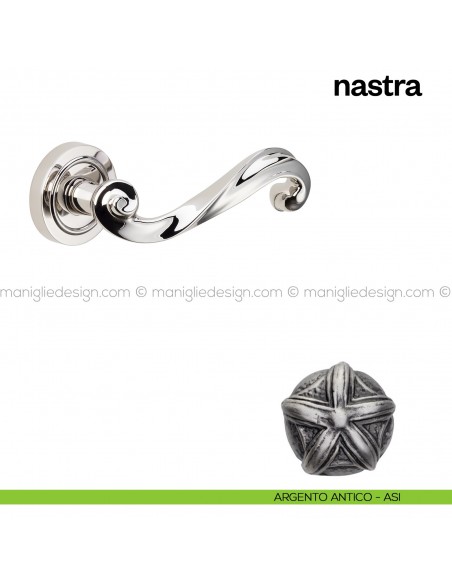 Maniglia per porta Nastra Poggi Mariani con rosetta semplice tonda Argento antico - ASI