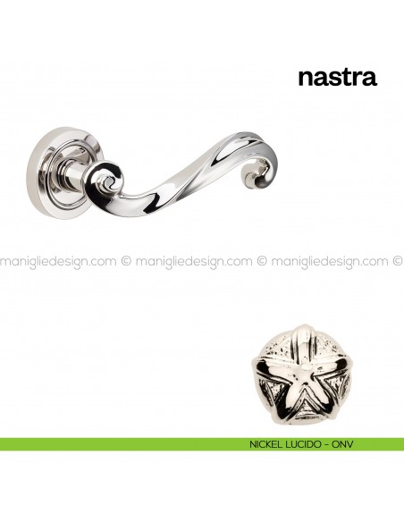 Maniglia per porta Nastra Poggi Mariani con rosetta semplice tonda Nickel lucido - ONV