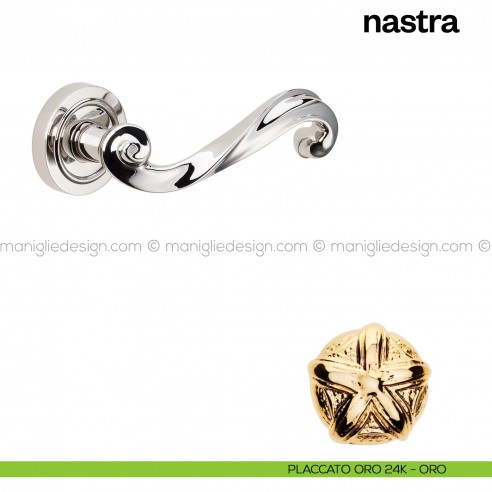 Maniglia per porta Nastra Poggi Mariani con rosetta semplice tonda Placcato oro 24K - ORO